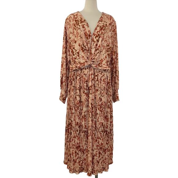 Eloquii Elements Pleated Midi Dress Knot-Front Floral Stretchy | Sz. 26-28 NWT - Picture 1 of 11